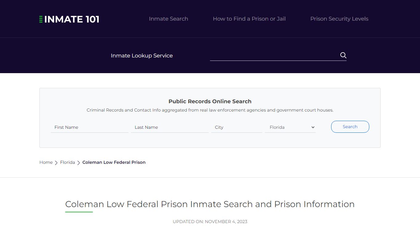 Coleman Low Federal Prison Inmate Search | Lookup | Roster